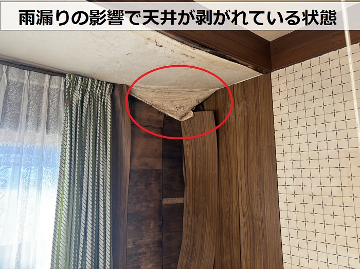 神戸市兵庫区で腰壁の板金笠木から雨漏りしている室内の様子
