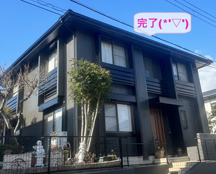 三田市の外壁リフォームで高耐候ラジカル塗料の施工が完了した現場の様子