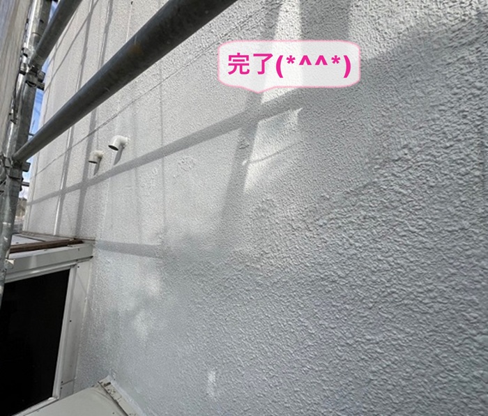 宝塚市のモルタル外壁で部分補修での修繕が完了した現場の様子