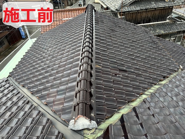 瓦屋根の棟瓦を直す前