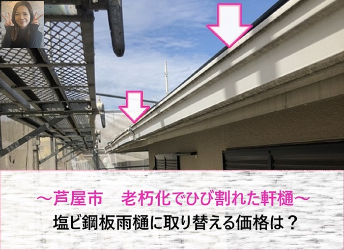 芦屋市　老朽化でひび割れた軒樋取り替え！塩ビ鋼板雨樋を使用する価格は？【サキブログ】