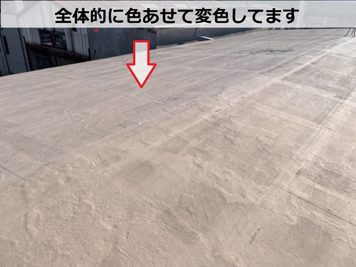 シート防水が色あせている様子