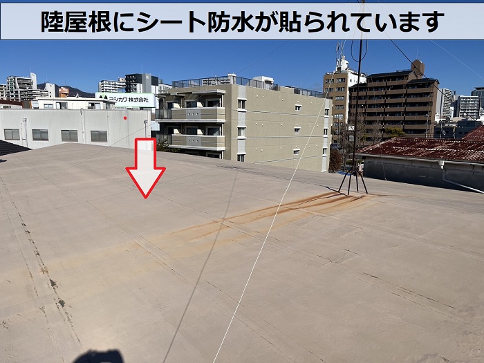 陸屋根にシート防水が貼られている様子