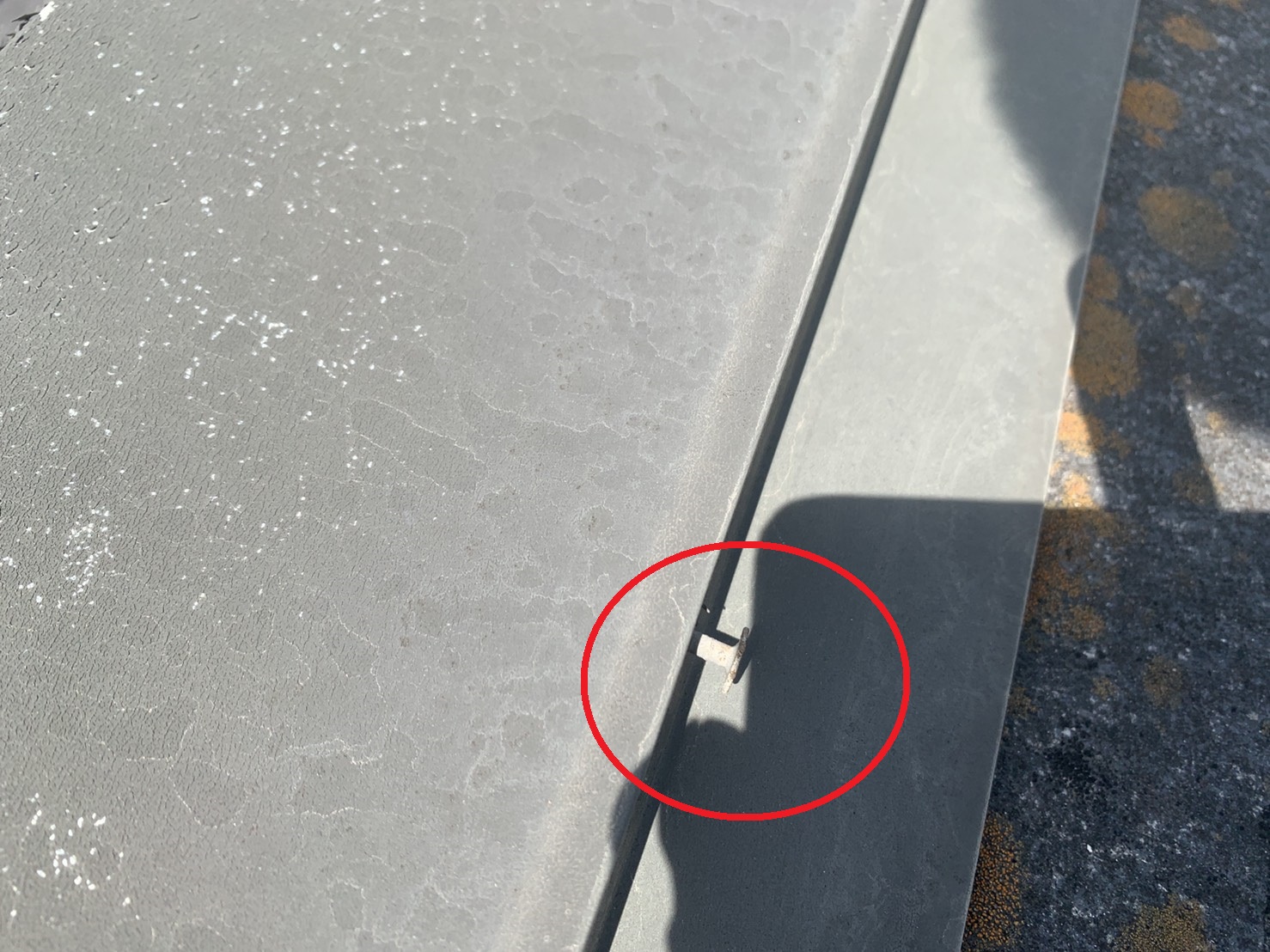 三田市の屋根調査で棟板金の釘が浮いている様子