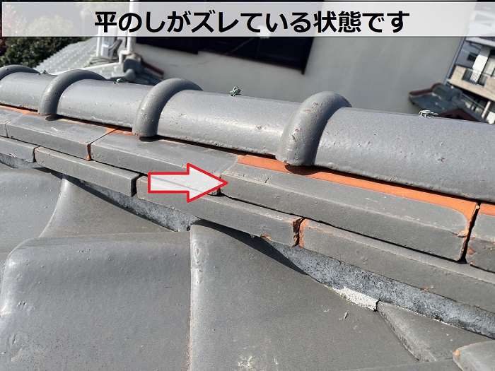 平のしがズレている様子