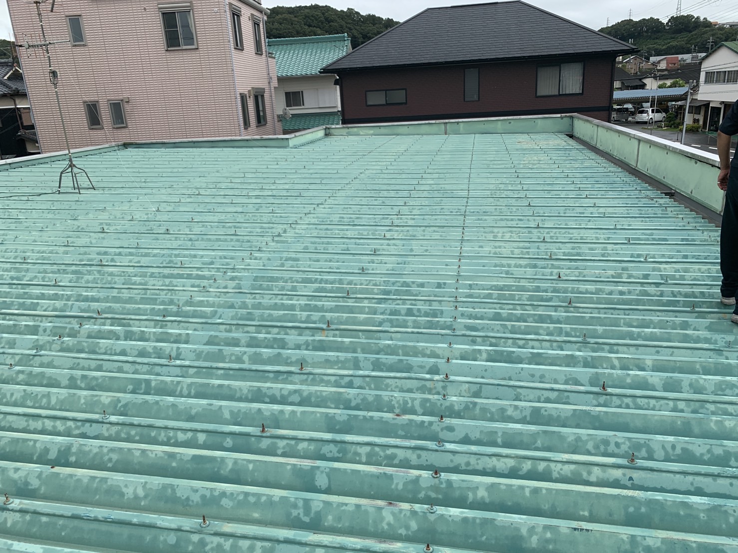 三木市の工場で雨漏りしている折板屋根
