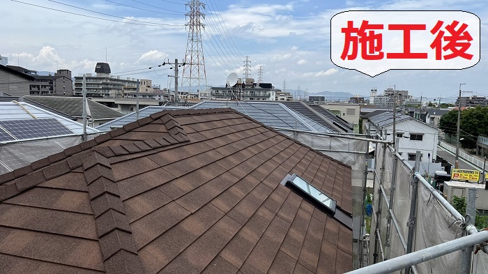 神戸市西区で金属屋根カバー工事を行った後の様子