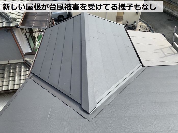 新しい屋根材が台風被害を受けている様子もない