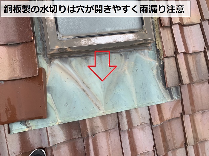 天窓廻りの銅板製の水切り
