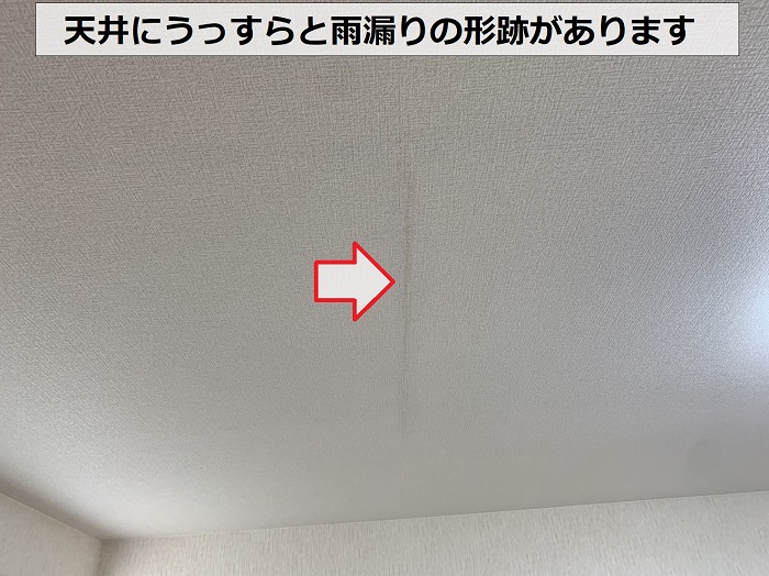 天井に雨漏りの形跡がある様子