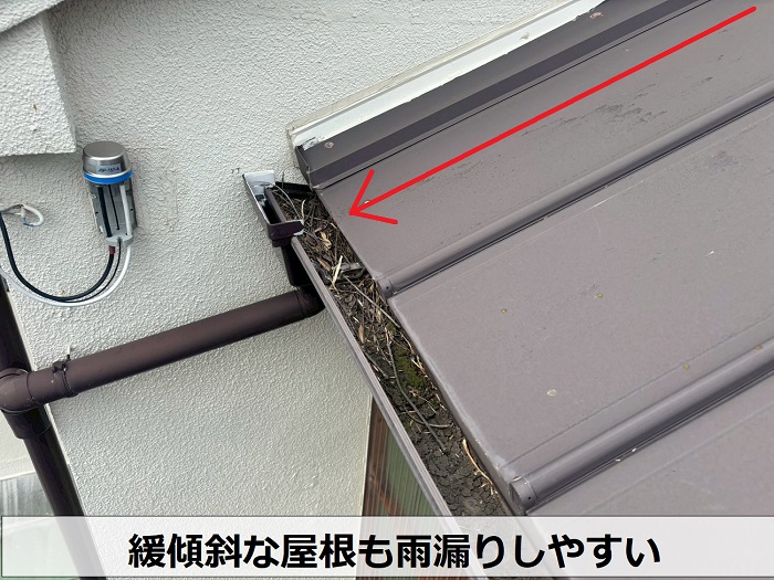 緩傾斜な金属屋根
