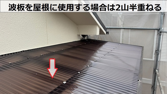 波板を2山半重ねる
