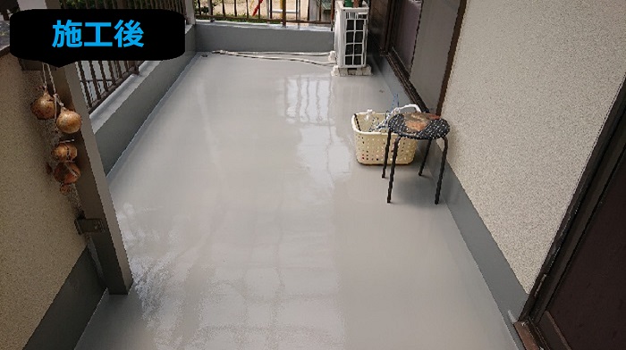 市川町にお住まいの方へベランダからの雨漏り修理でウレタン防水工事を行った後の様子