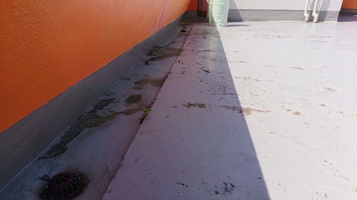 屋上のウレタン防水が劣化している様子