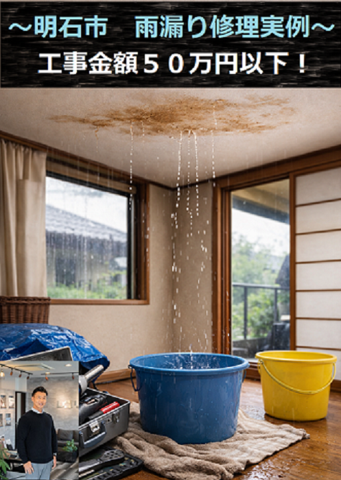 明石市　工事費用５０万円以下の雨漏り修理実例を公開！