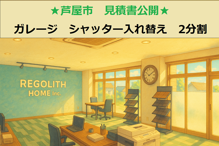 芦屋市　見積書公開！ガレージ　入り口　シャッター入れ替え　2分割手動