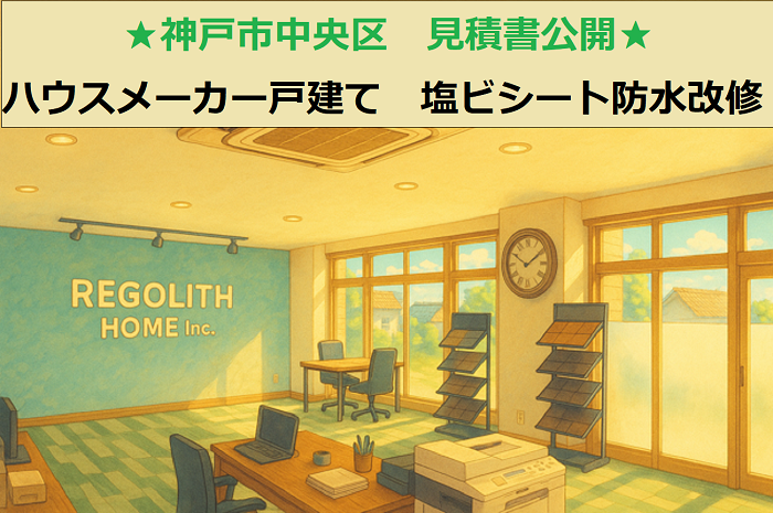 神戸市中央区　見積書公開！ハウスメーカー戸建て　バルコニー　塩ビシート防水　改修
