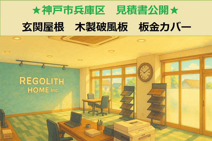 神戸市兵庫区　見積書公開！玄関屋根　木製破風板　ガルバリウム鋼板でカバー