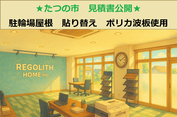 たつの市　見積書公開！駐輪場屋根　塩ビ製波板　貼り替え　ポリカ波板使用