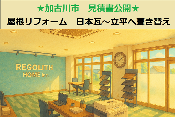 加古川市　見積書公開！屋根リフォーム　日本瓦～立平　面積６６平米