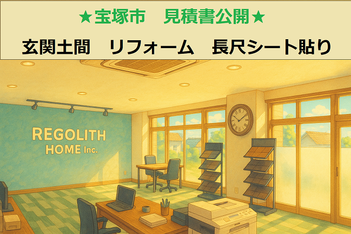 宝塚市　見積書公開！玄関前の土間　リフォーム　長尺シート貼り