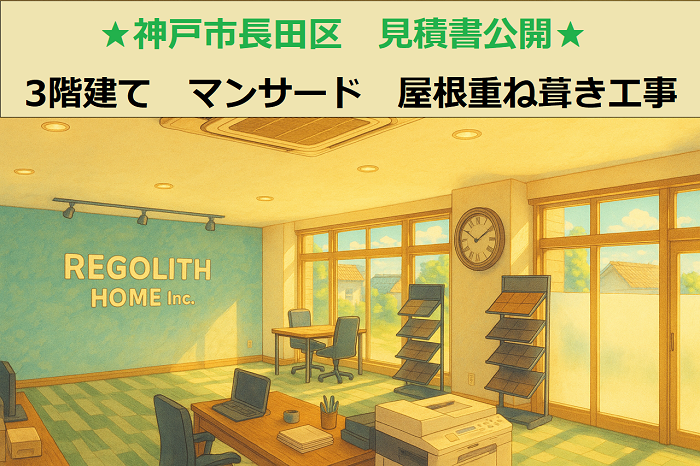 神戸市長田区 見積書公開!面積20㎡ 3階建て マンサード 重ね葺き工事