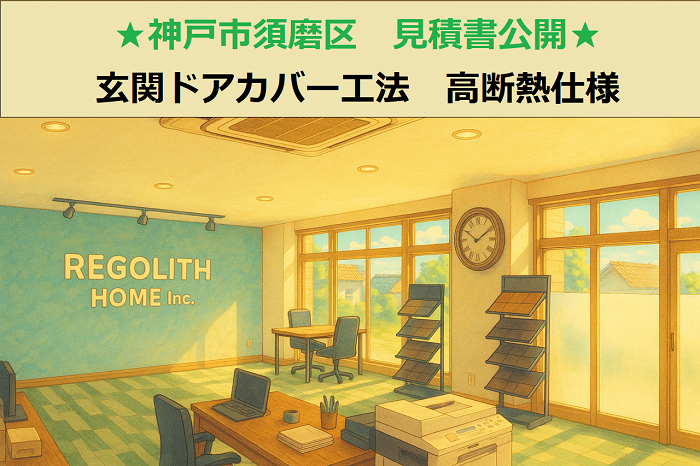 神戸市須磨区　見積書公開！玄関ドアカバー工法　リシェント玄関ドア３　高断熱仕様手動親子R　４１N型