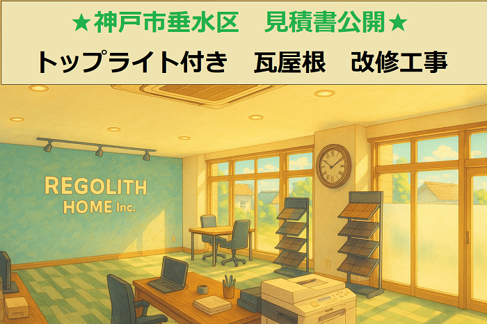 神戸市垂水区　見積書公開！トップライト付き　下屋根　瓦屋根改修工事
