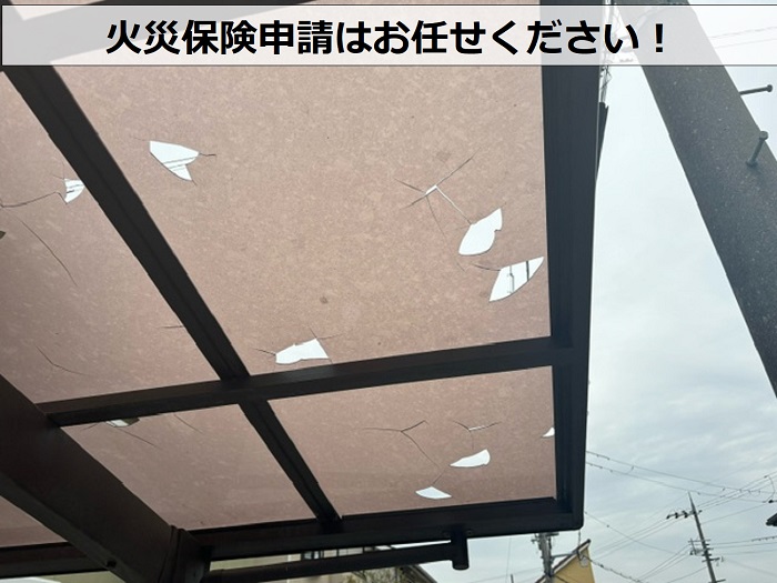 神戸市西区で雹害により破損したカーポート屋根