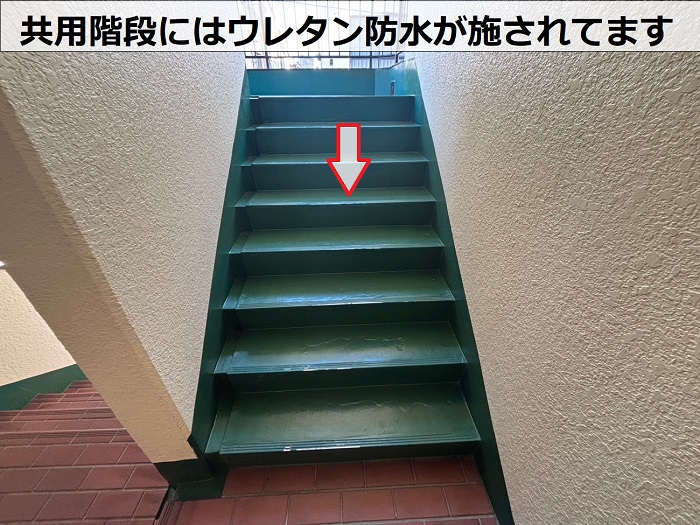 共用階段に施されたウレタン防水