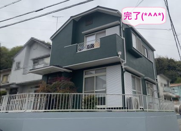 神戸市北区で日本ペイントのパーフェクトトップで外壁塗り替えが完了した現場の様子