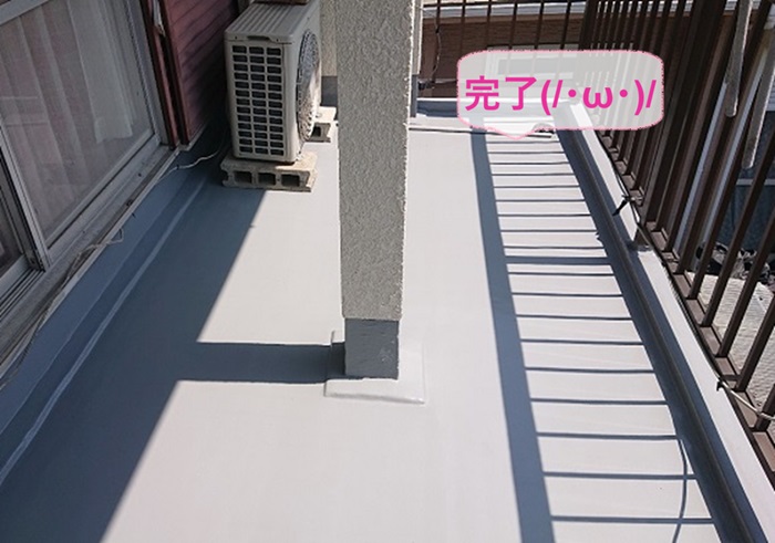 明石市で通気シートを用いたバルコニー防水リフォームが完了した現場の様子