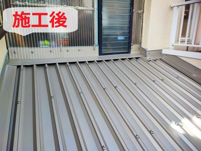 増築屋根の雨漏り修理で屋根葺き替え工事を行った後の様子