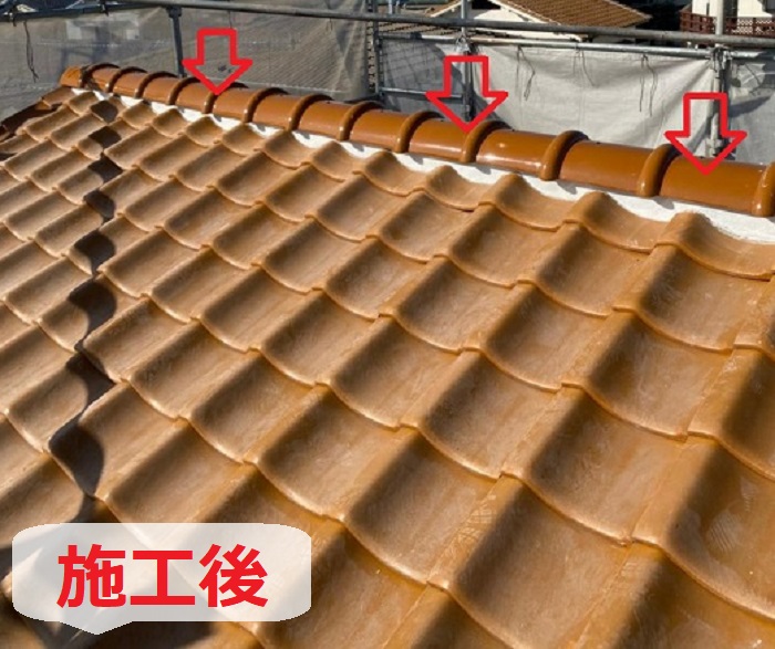 加古川市で棟瓦積み替えの雨漏り修理を行った後の様子