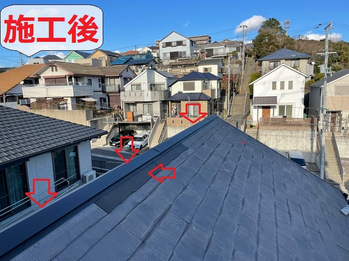 神戸市須磨区で屋根のメンテナンス工事を行った後の様子