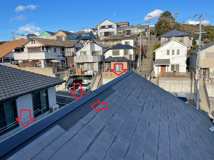 神戸市須磨区でカラーベスト屋根修理後の様子