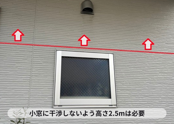 垂水区　サイクルポートを取り付ける際に小窓の高さを測定