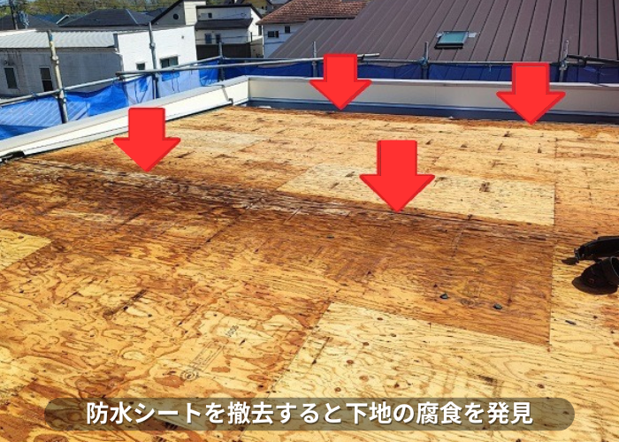 丹波篠山市　屋根葺き替え工事で下地材が腐食しているのを発見
