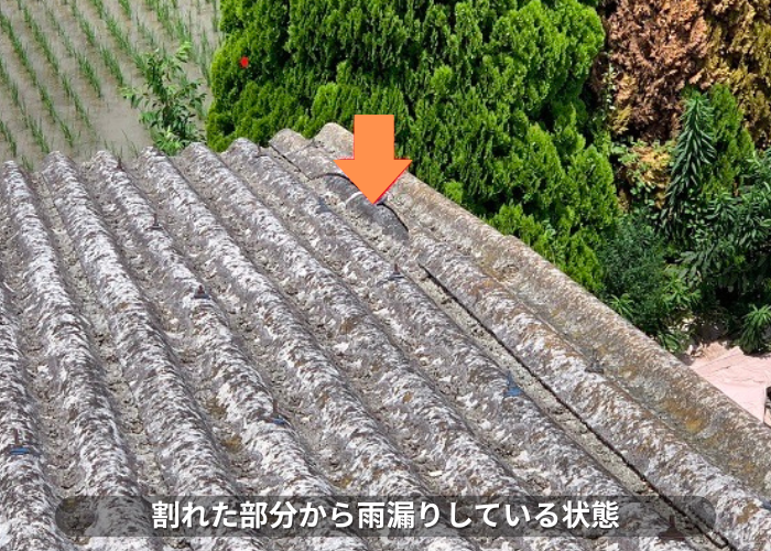 丹波篠山　工場のスレート屋根から雨漏りしている様子